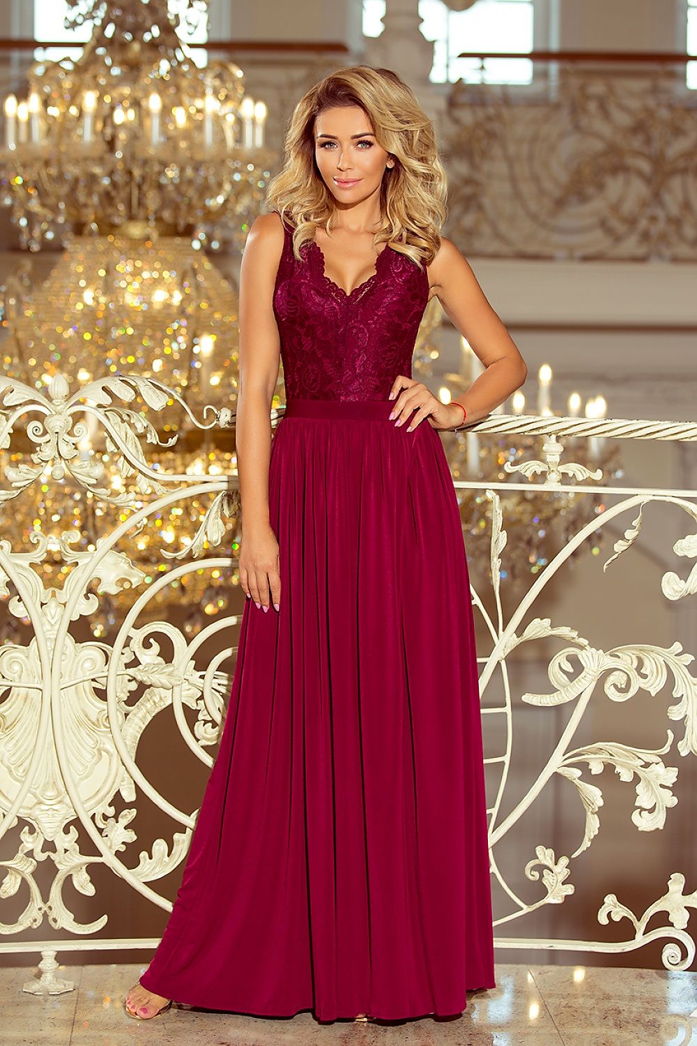 Isoleren merk Kroniek Lange jurk model 124387 Numoco avondjurken groothandel dameskleding online